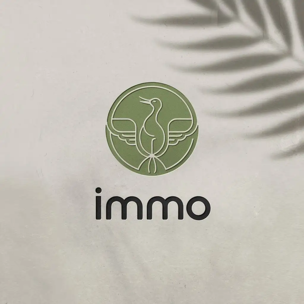 LOGO Design for IMMO Green Circular Emblem with Bird Symbol and Bold Text