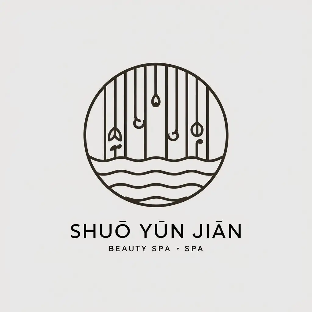 a vector logo design,with the text "shuǐ yún jiàn", main symbol:Water curtain gully, minimalist icon, SPA, health preservation, has water,,Minimalistic,be used in Beauty Spa industry,clear background