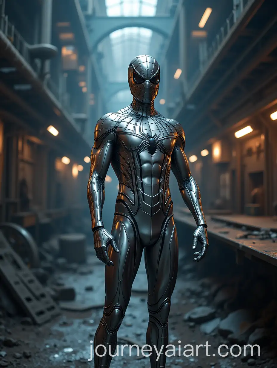 Spiderman-in-Silver-Stainless-Steel-Suit-in-Majestic-Metallic-Mine