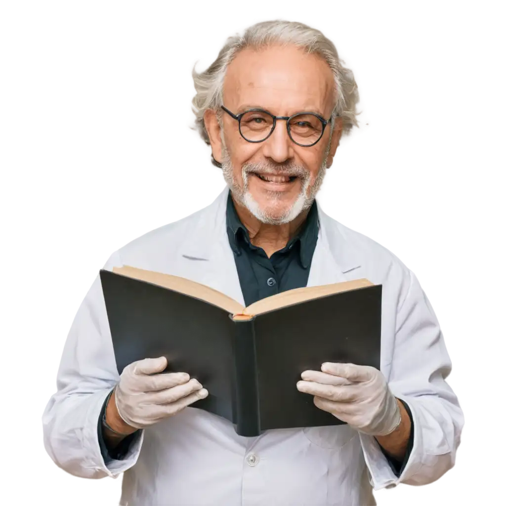 Albert Enstein stay in lab with book