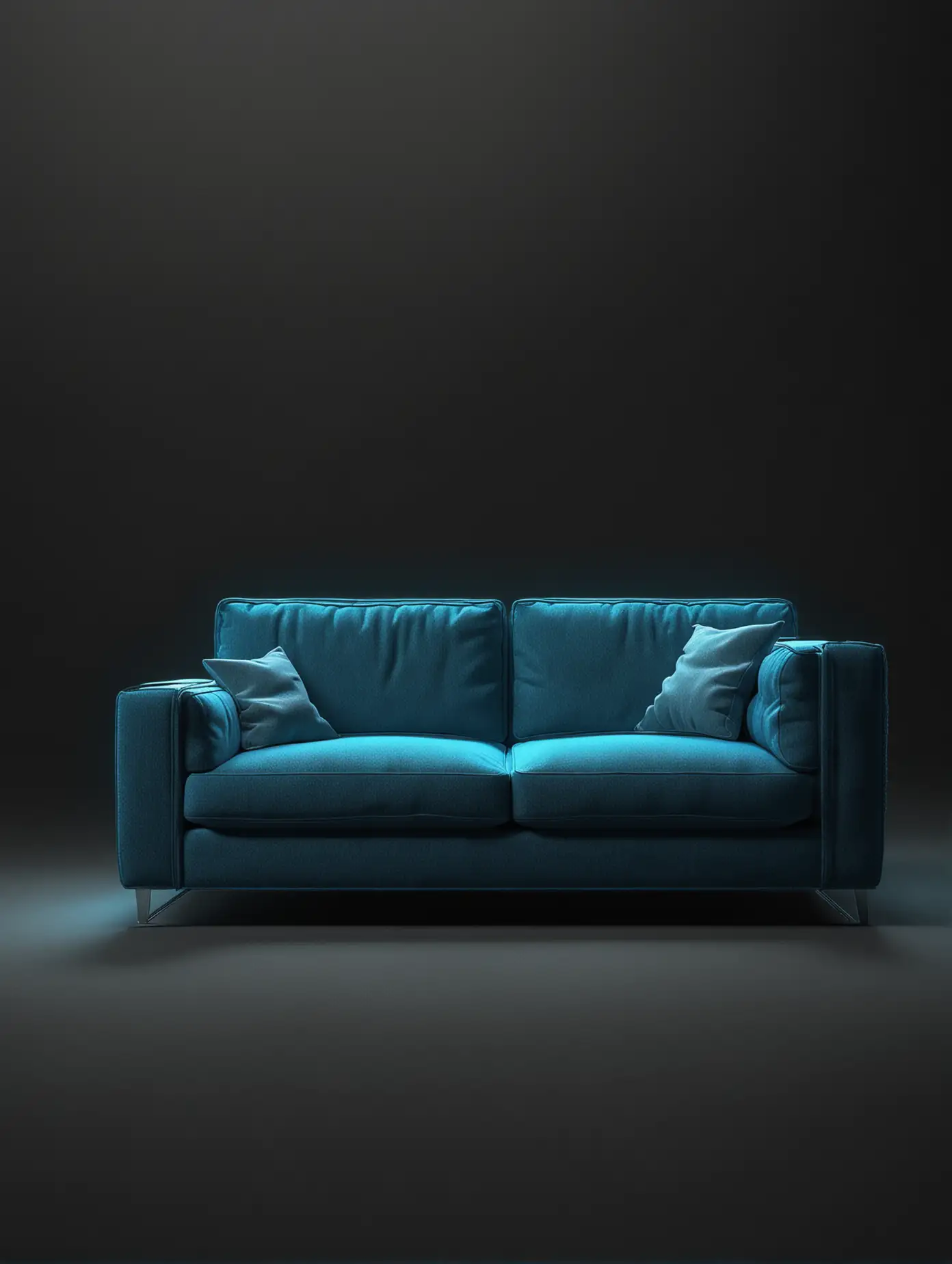 Ultra Realistic Blue Lawn Couch in Neon Cinematic Lighting