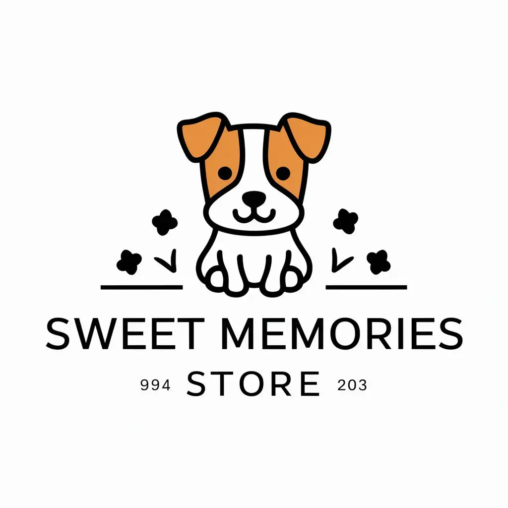 a vector logo design,with the text "Sweet Memories Store", main symbol:small dog,Moderate,be used in Animals Pets industry,clear background