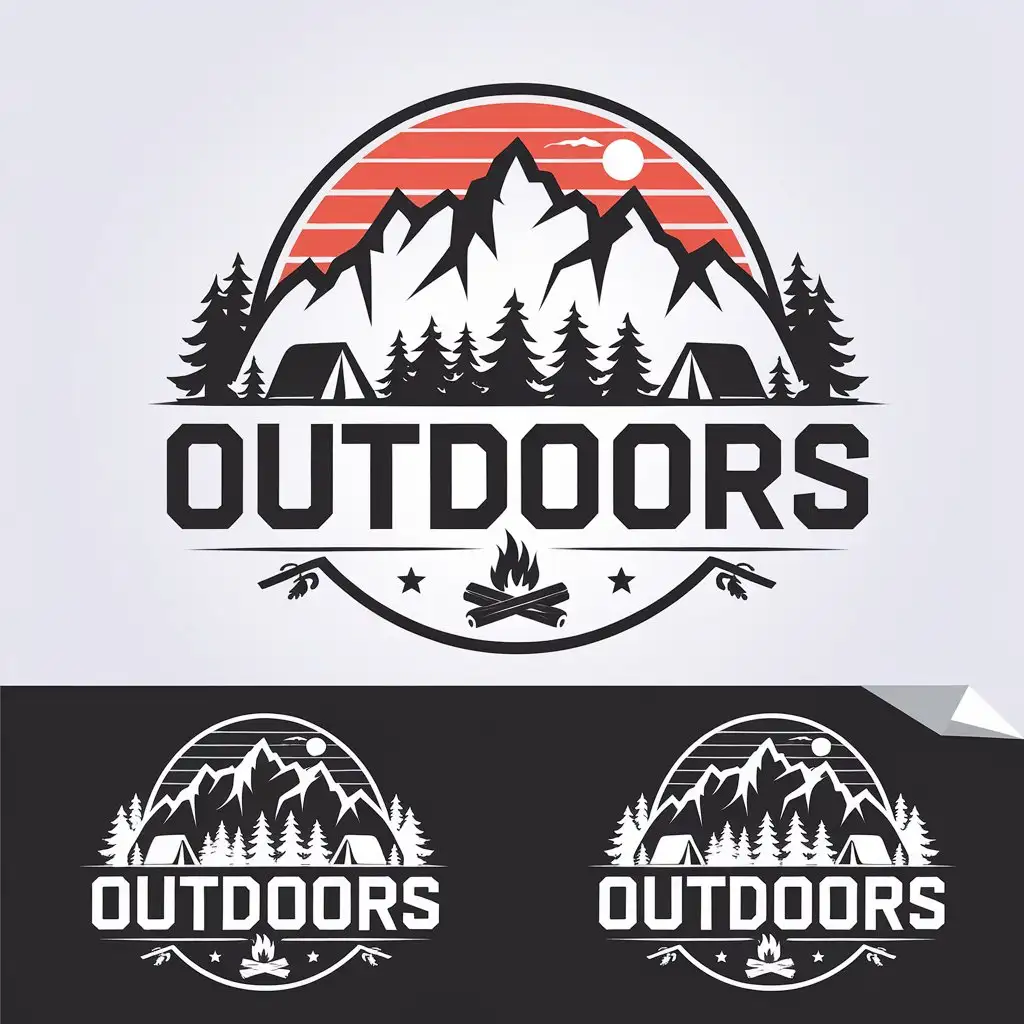 LOGO-Design-For-OUTDOORS-Vector-Design-with-Mountains-Forests-and-Sunset-Theme