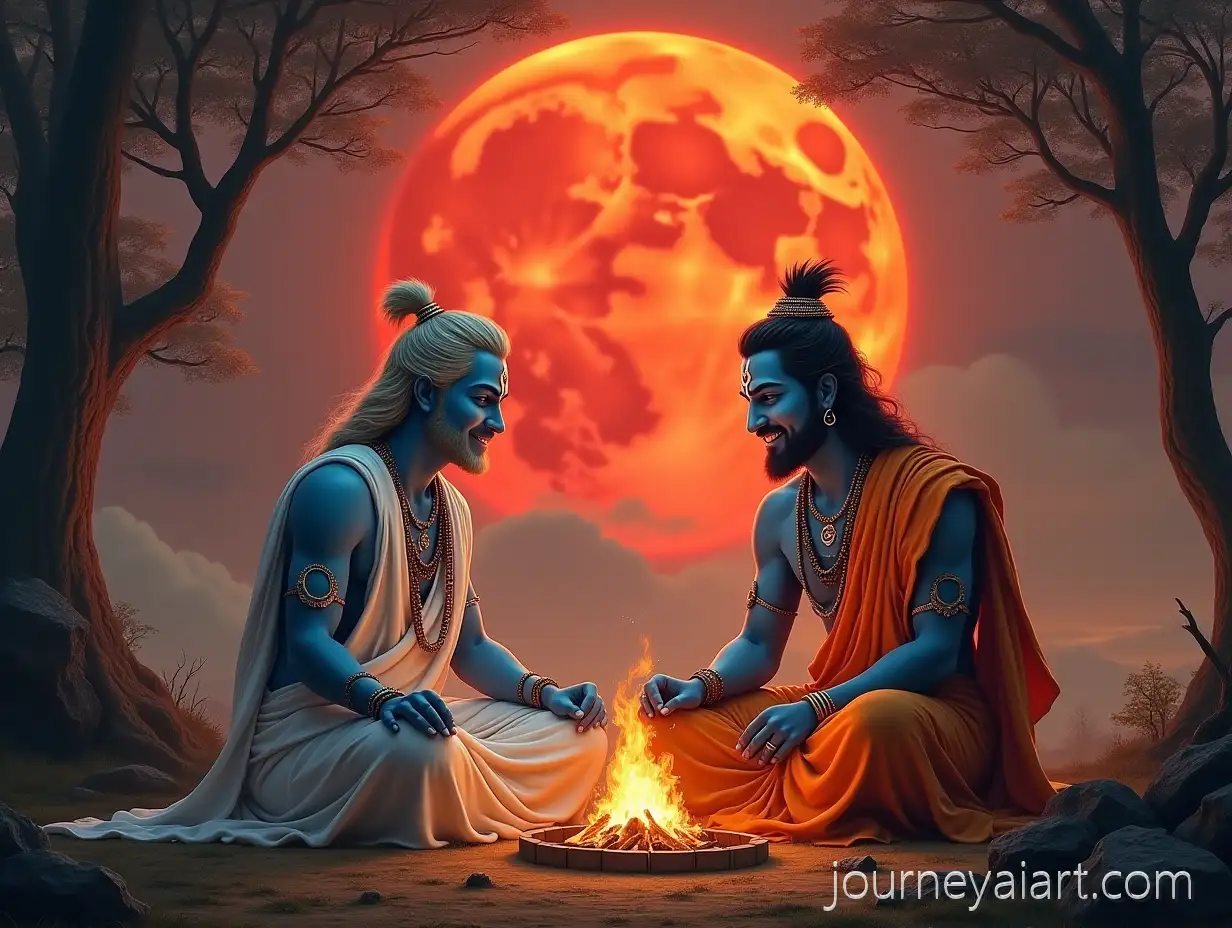 Hindu-Gods-Vishnu-and-Krishna-in-Deep-ConversationHindu-Gods-on-Battlefield-on-Battlefield-with-Red-Moon