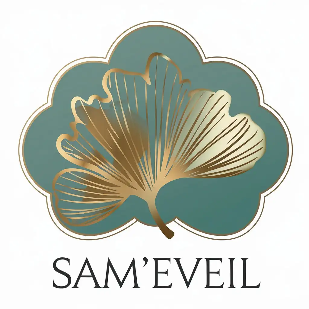 LOGO-Design-for-Sameveil-Ginkgo-Gold-on-Turquoise-Background-for-Beauty-Spa-Industry