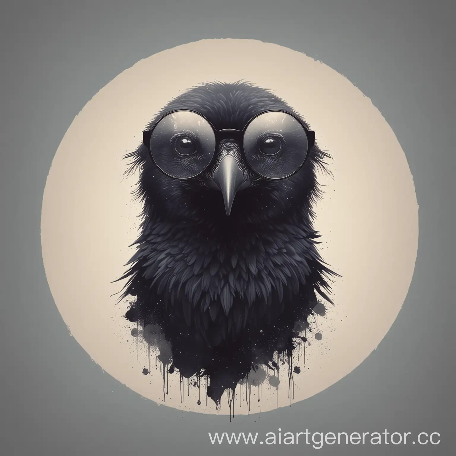 Minimalist-Crow-Bird-with-Round-Glasses-Abstract-Art