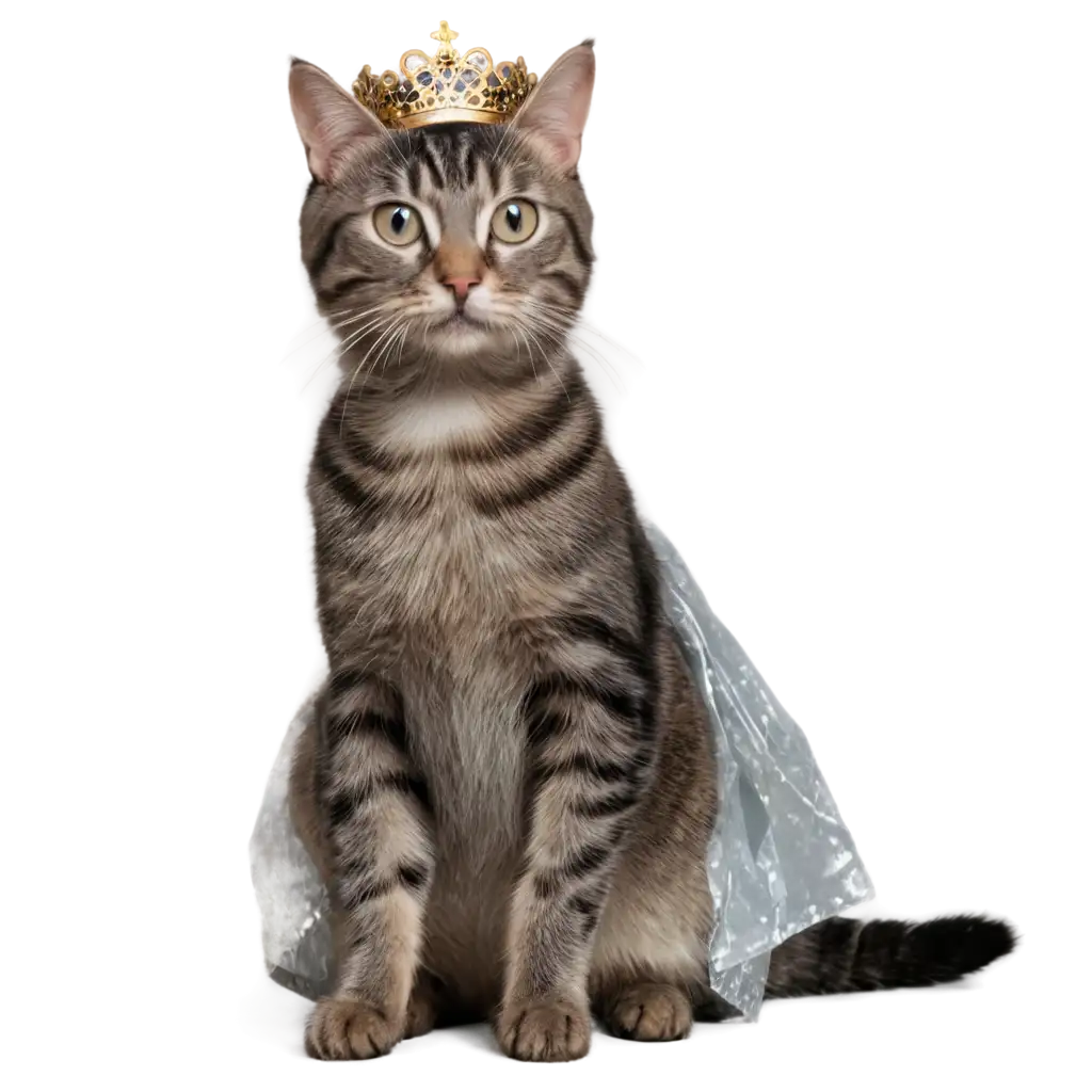 a black and silver tabby cat dressed as a princess, real life look