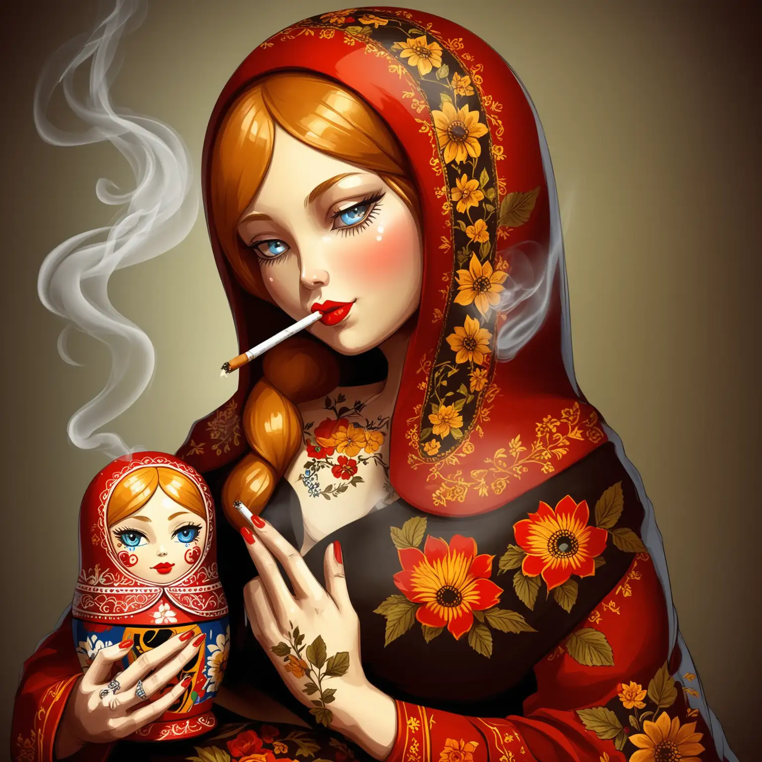 Sexy-Matryoshka-Doll-Smoking-a-Cigarette-in-Russian-Style