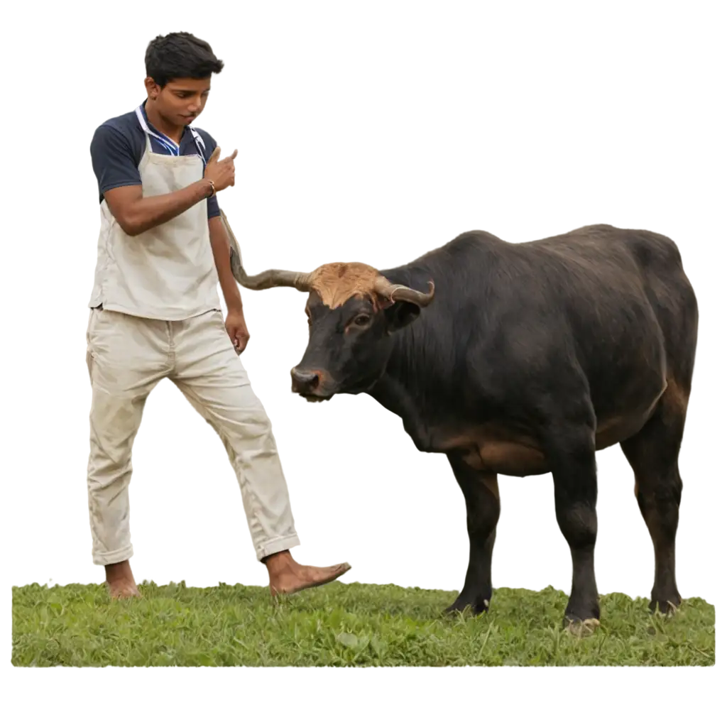 Indian-Youth-Grazing-a-Bull-in-a-Field-PNG-Image-Perfect-for-Rural-Agriculture-and-Cultural-Themes