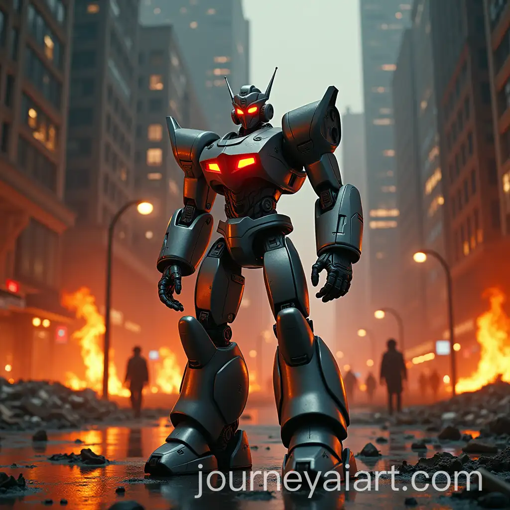 RX9-Robot-Amidst-Fiery-Cityscape-A-Glimpse-of-Hesitation