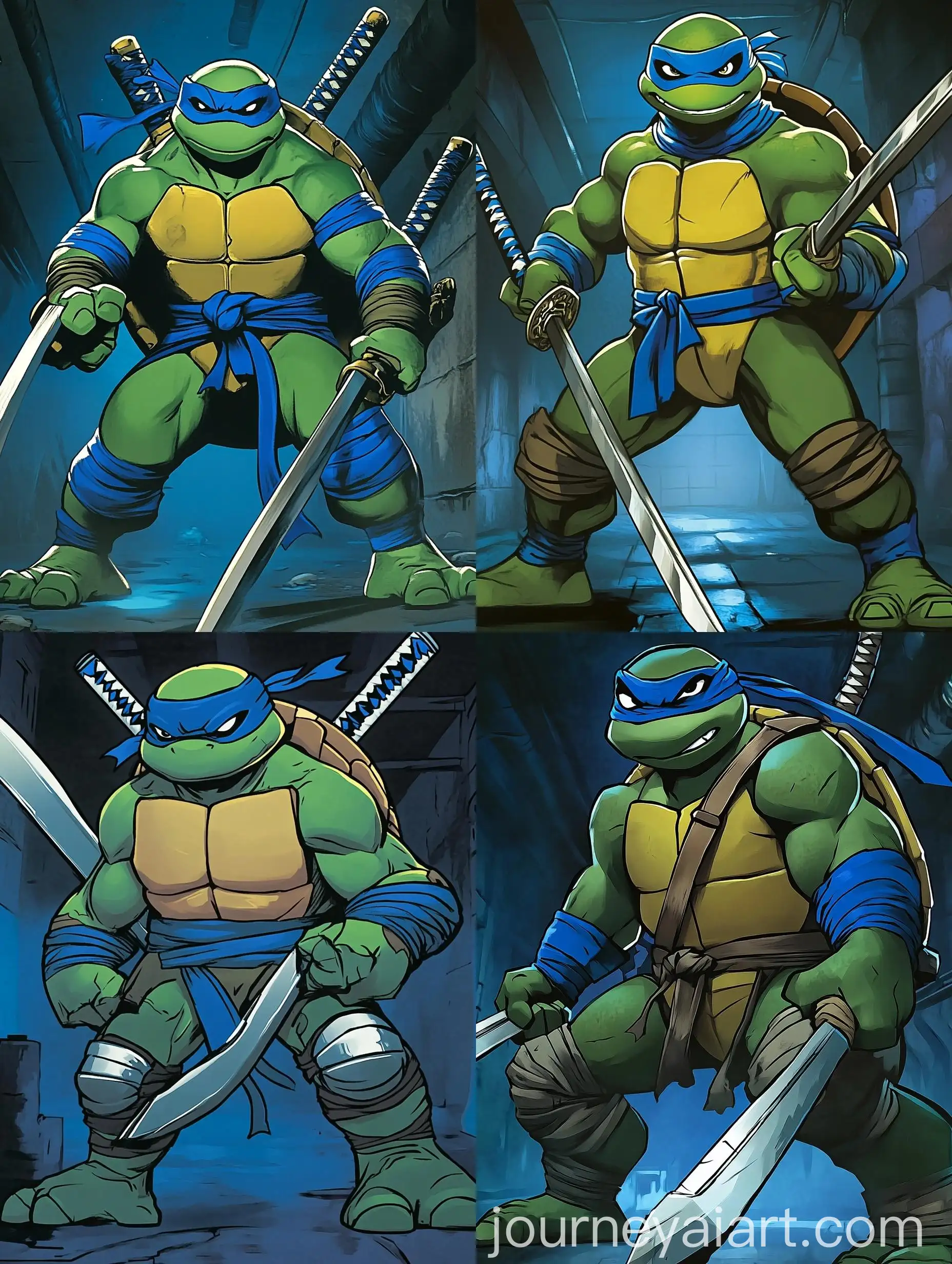 Leonardo-Ninja-Turtle-Character-in-Sewer-with-Katanas