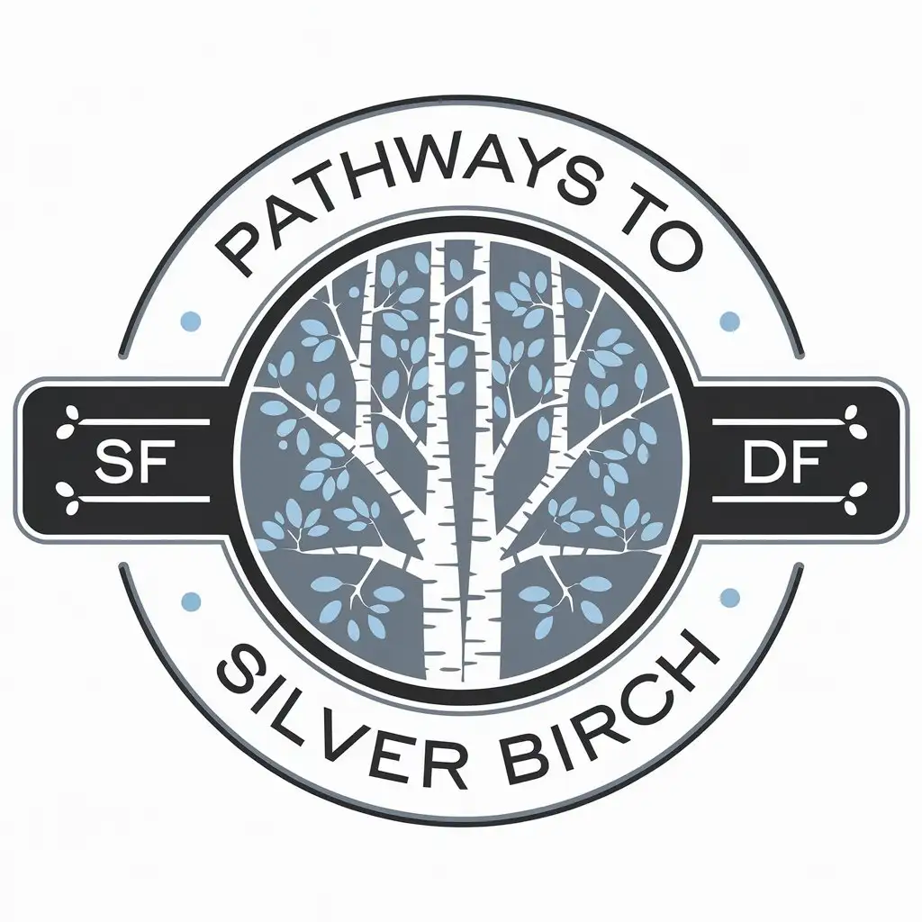 LOGO Design for Pathways To Silver Birch Birch Trees with Blue White and Black Theme for Wellness Industry