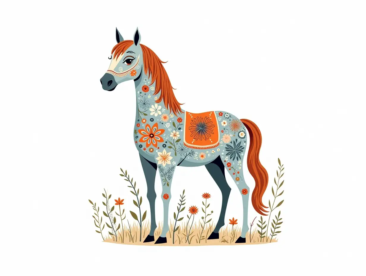 Folk-Art-Horse-with-Intricate-Floral-Patterns-in-Spring-Colors