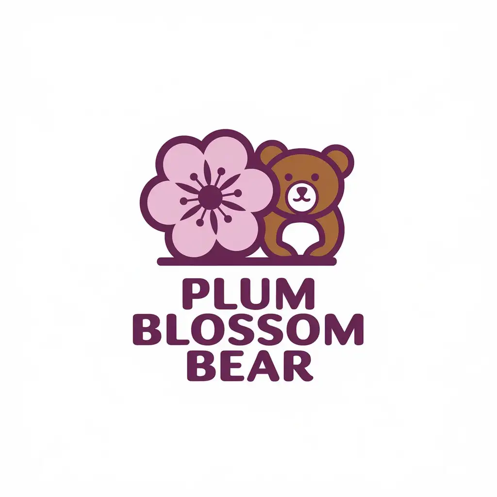 LOGO Design for Plum Blossom Bear Vector with Plum Blossom and Bear Symbol Clean and Moderate Style