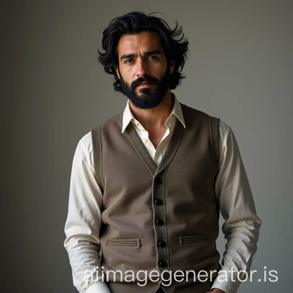 Man-with-Black-Beard-and-Hair-Wearing-Casual-Western-Dress