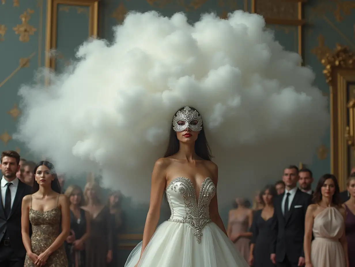 Surreal-Ceremony-with-Woman-in-Cloud-Hair-and-Chrome-Mask