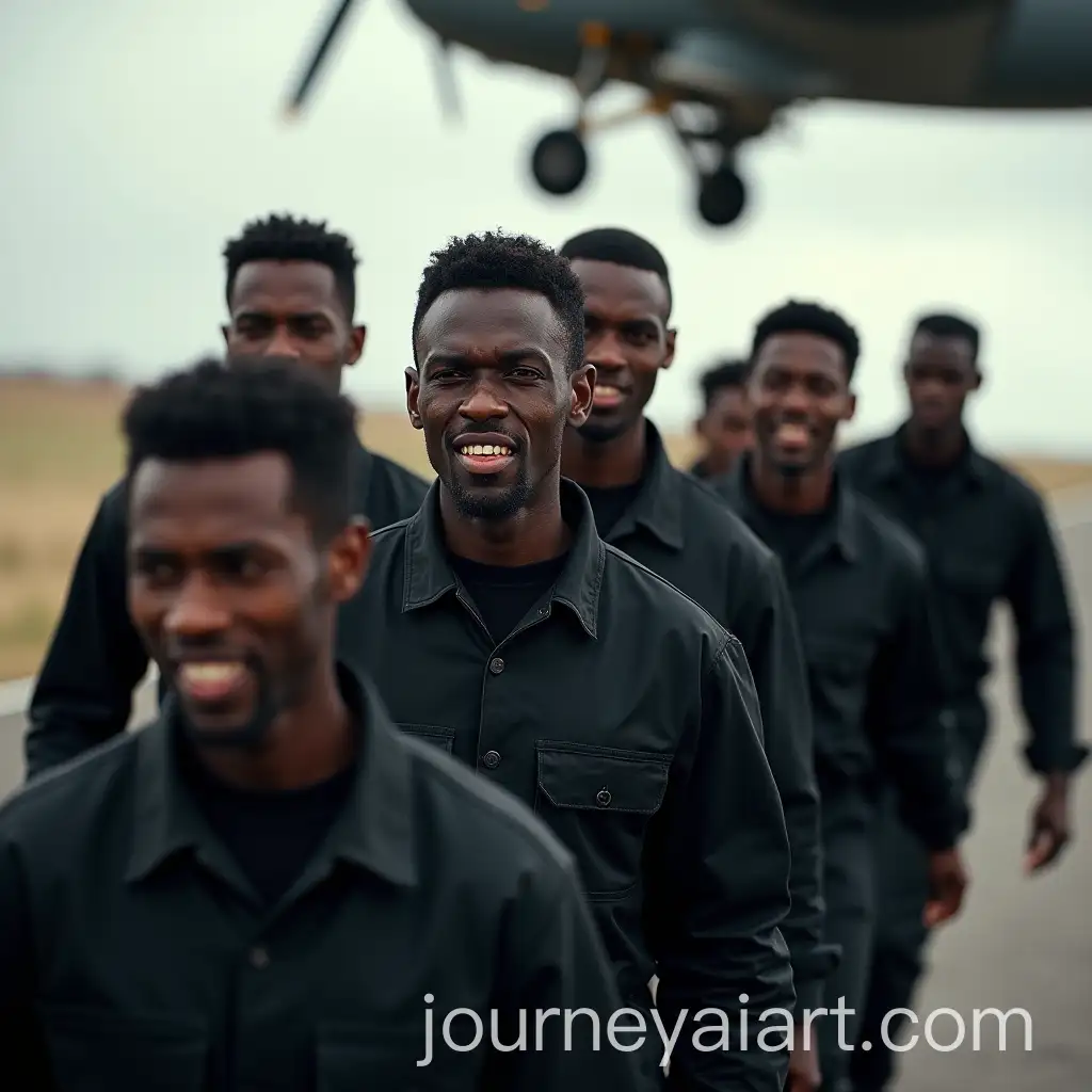 Six-DarkSkinned-Soldiers-in-Military-Jumpsuits-Skydiving-from-a-Plane