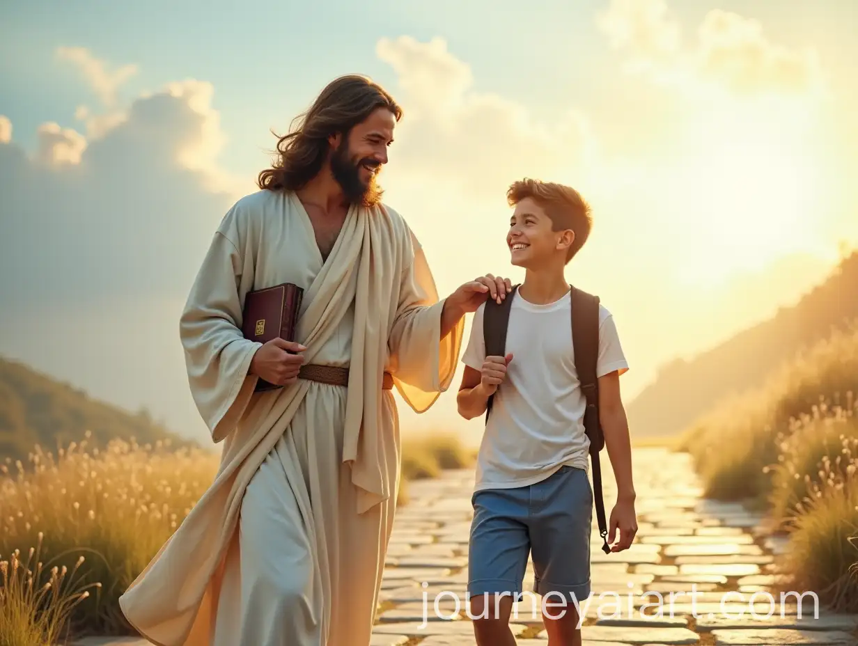 Young-Student-Walking-with-Jesus-on-a-Heavenly-Path