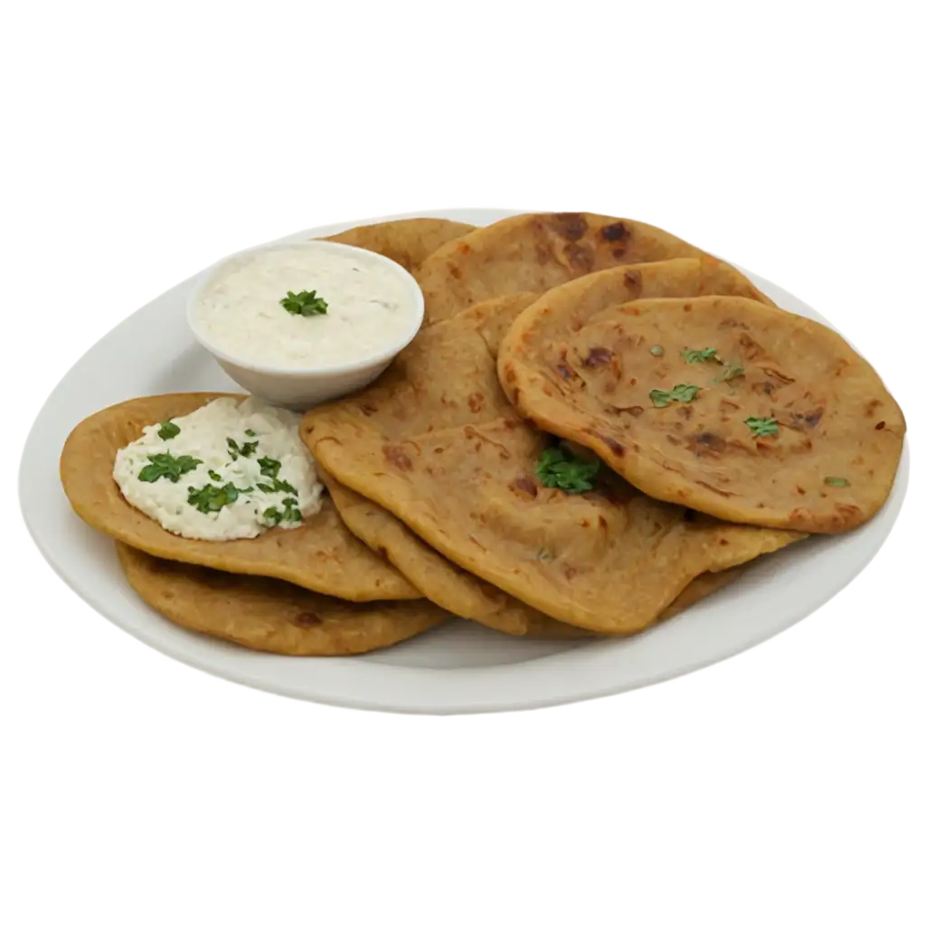 Delicious-Aloo-Paratha-Plate-PNG-Image-Crispy-Indian-Flatbread-with-Potato-Filling