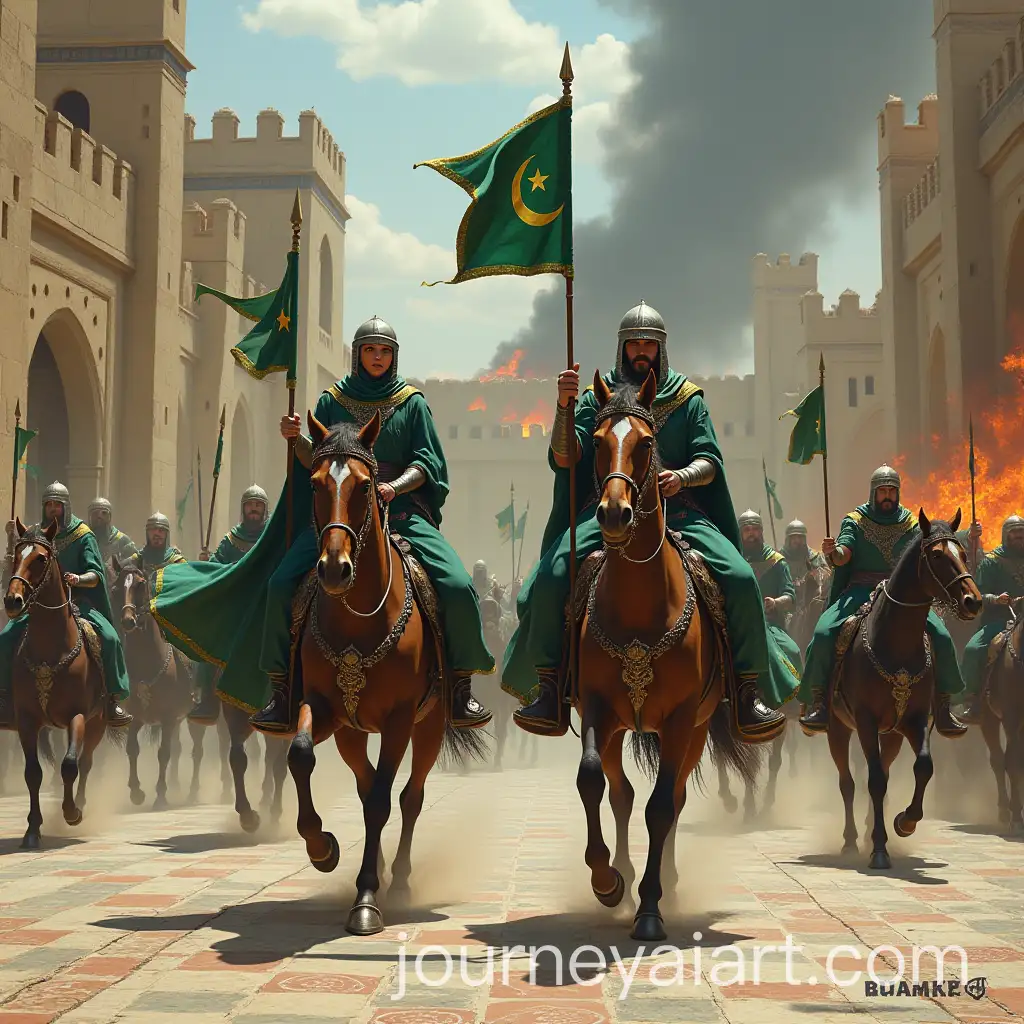 Female-and-Male-WarriorCommanders-Leading-an-Army-in-a-Medieval-Muslim-Fortress