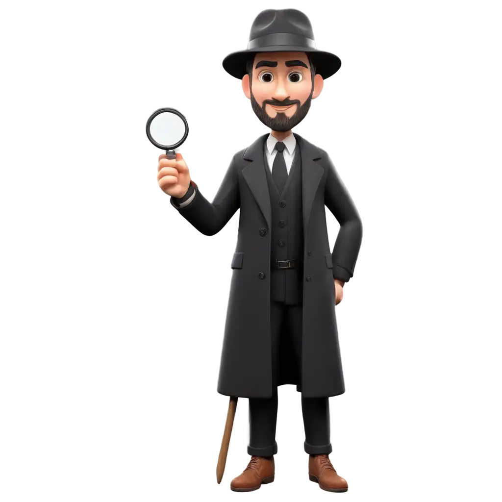 Detective-in-Black-Coat-with-Magnifying-Glass-PNG-Image-HighQuality-Blender-Style