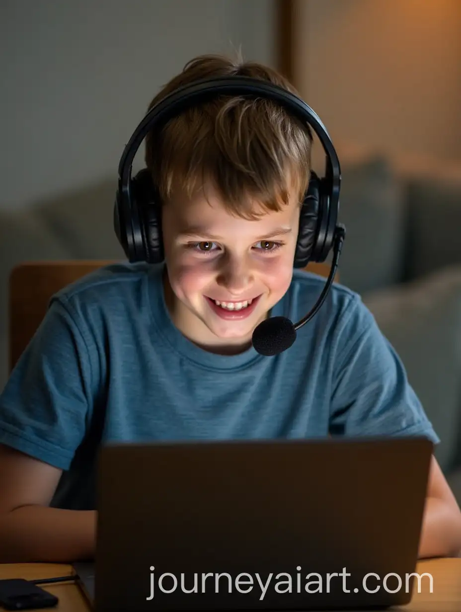 Boy-TakingAI-Art-Prompt-Expansion-Online-Class-with-Four-Other-Boys-on-Laptop-Wearing-Headphones-and-Microphone