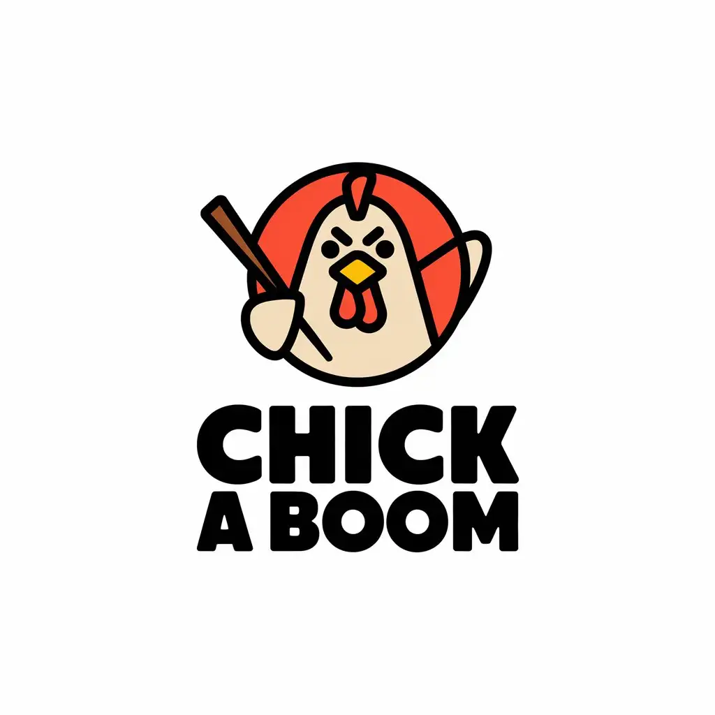 LOGO Design for Chick a Boom Chicken Holding Chopsticks with Moderate Style and Clear Background