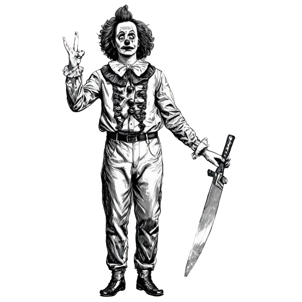 Draw a clown with a machete and let it be a black and white drawing