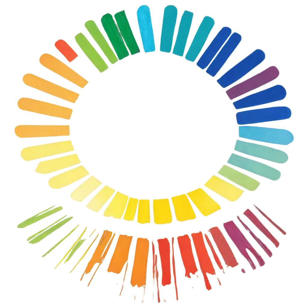 The image features a colorful chart designed in the shape of a circle, resembling a rainbow. It embodies elements of light and art, showcasing vibrant hues that enhance its visual appeal. The use of colorfulness suggests an emphasis on creativity and expression.