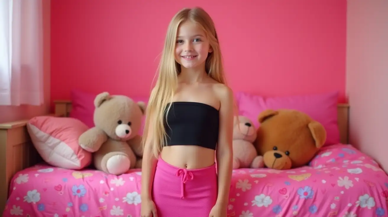 Adorable-12YearOld-Girl-in-Pink-Bedroom-with-Stuffed-Animals