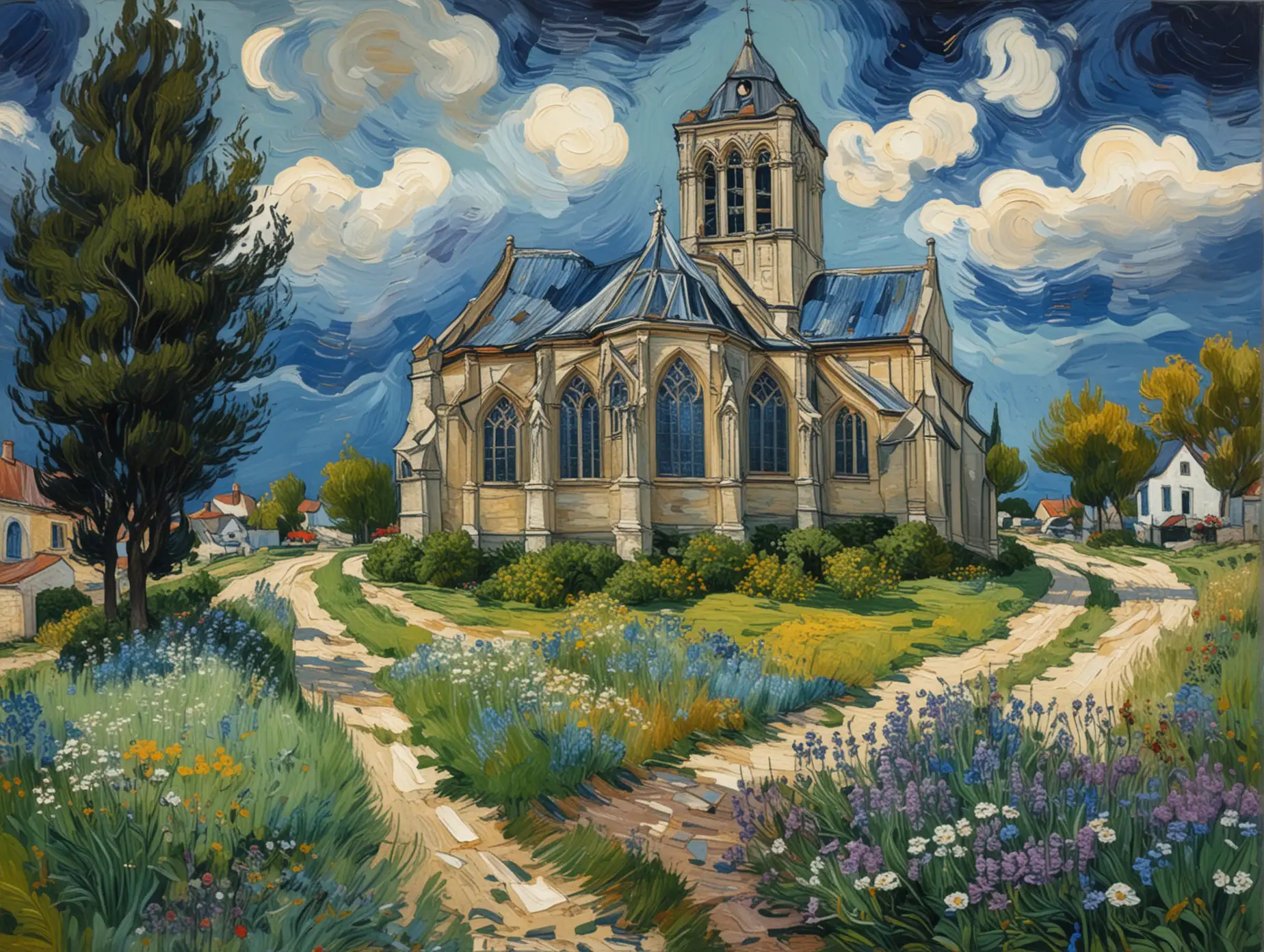 Vibrant-Van-GoghInspired-Rural-Church-in-AuverssurOise