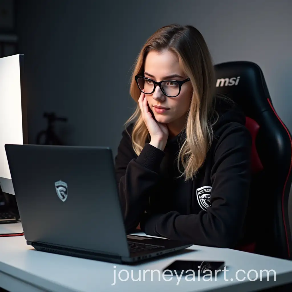 Young-Woman-with-Black-Glasses-Studying-at-a-White-Desk
