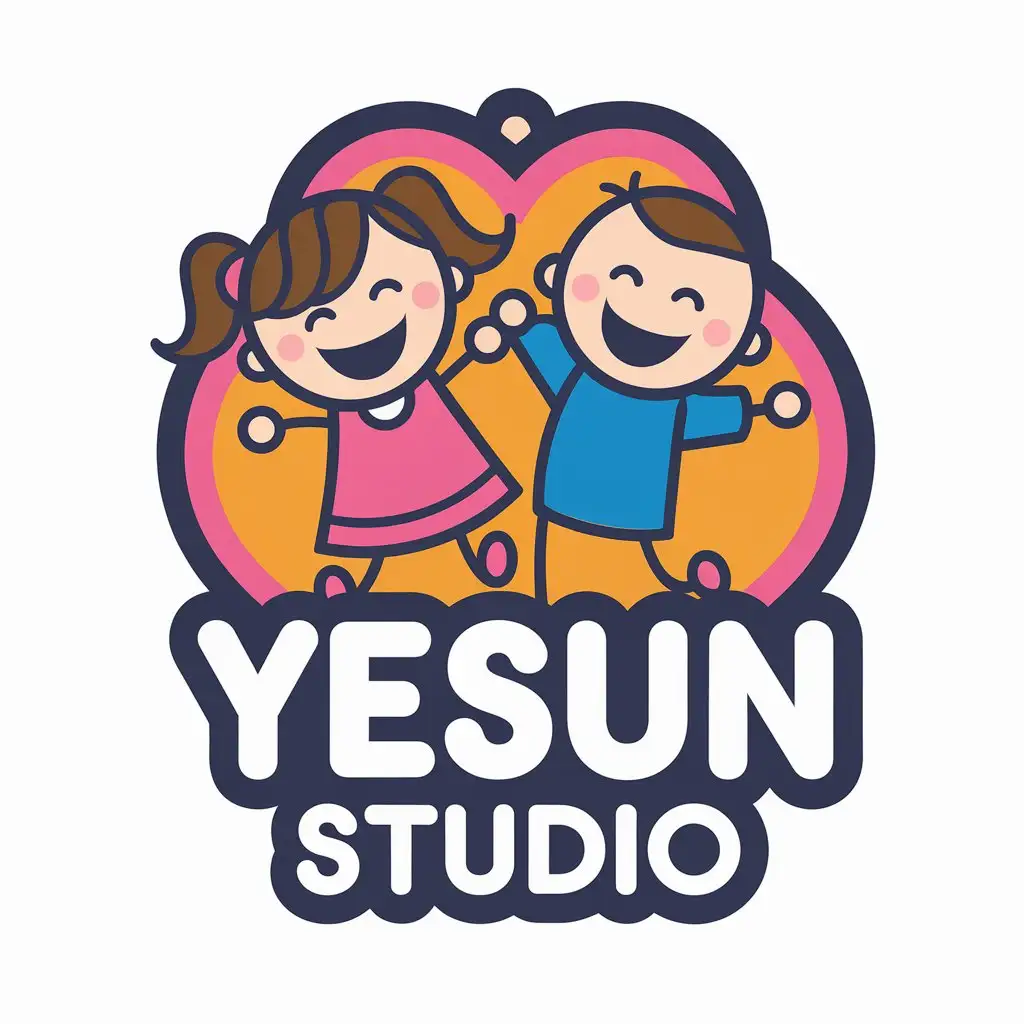 LOGO Design for Yesun Studio Pink Dress Sister Blue Shirt Brother Playing Together with Colorful Theme