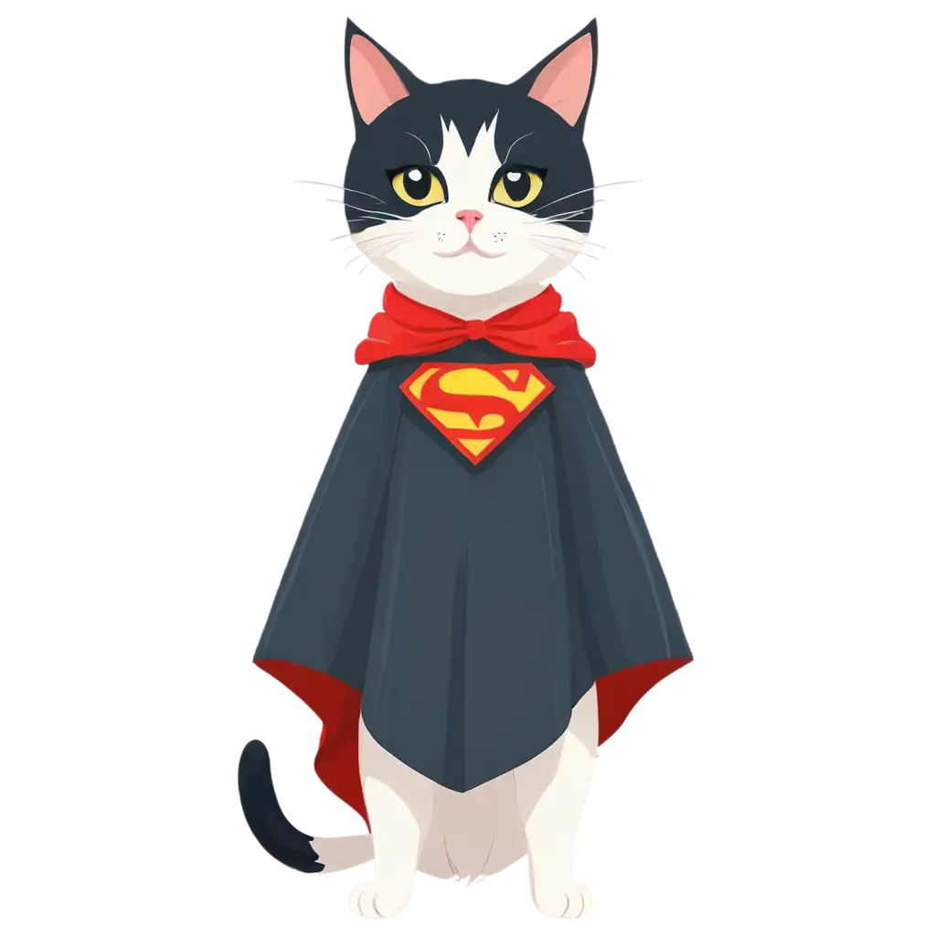 PNG-Sticker-Cat-Superhero-with-Cape-in-Handdrawn-Style