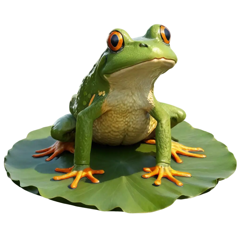 Funny-and-Realistic-Frog-Sitting-on-a-Lotus-Leaf-PNG-High-Quality-Transparent-Background