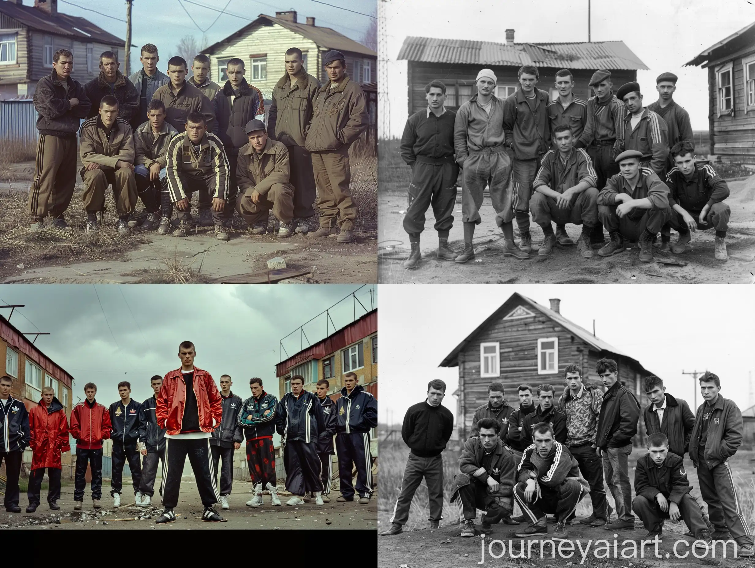 Group-of-Thirteen-Men-in-Sporty-Adidas-Suits-Soviet-Paneled-Houses-Background