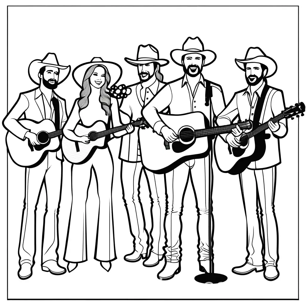 Country-Music-Singers-Coloring-Page-Black-and-White-Line-Art