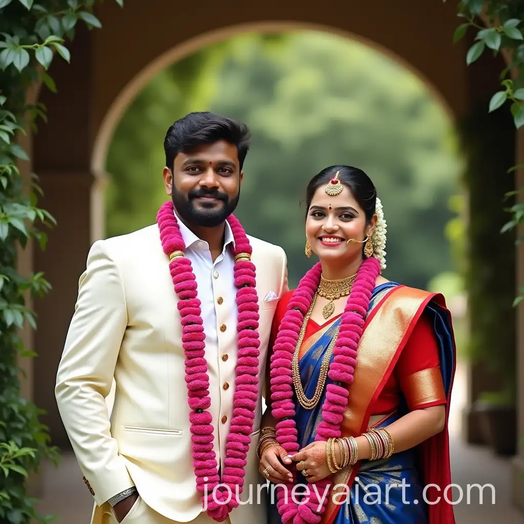 Romantic-Wedding-Scene-with-Bride-and-Groom-Smiling-Outdoors