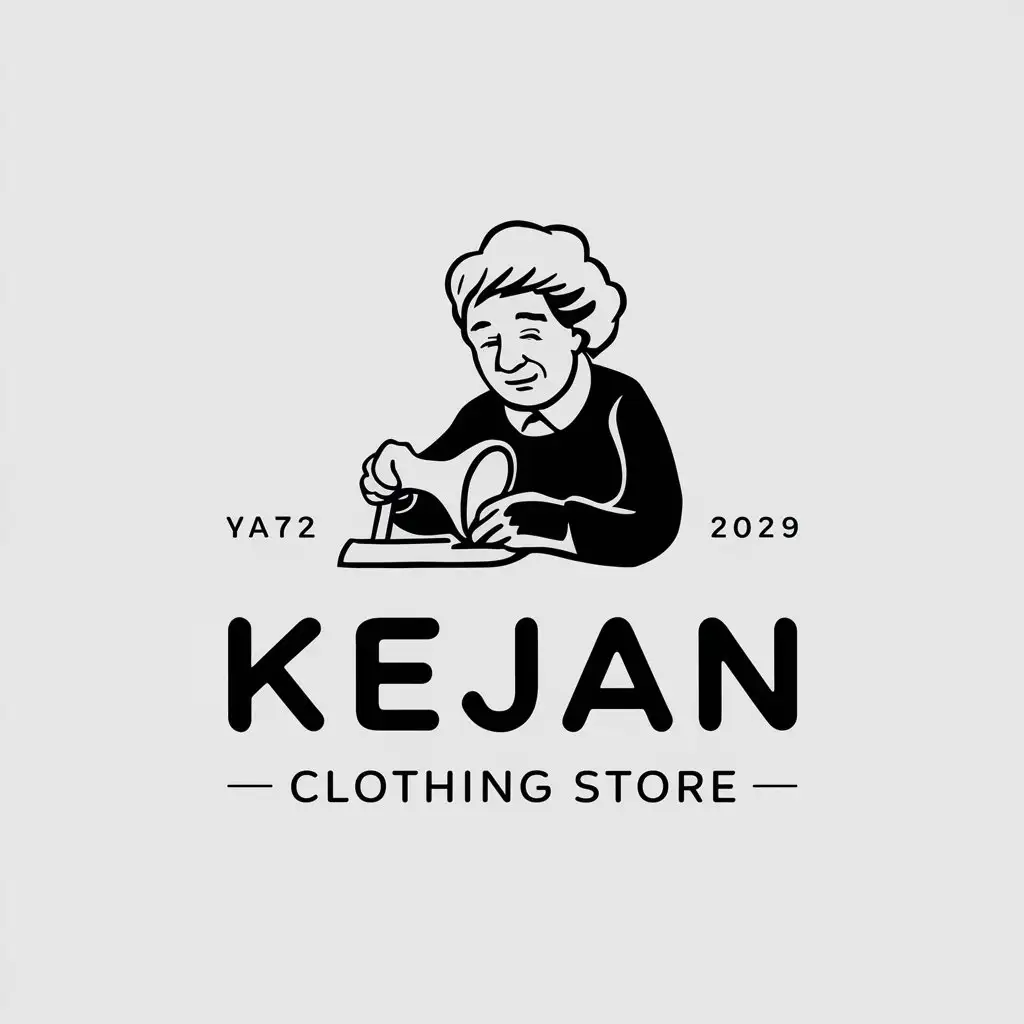 LOGO-Design-For-Kejan-Clothing-Store-Grandma-Sewing-Clothes-Vector-Logo-on-Clear-Background