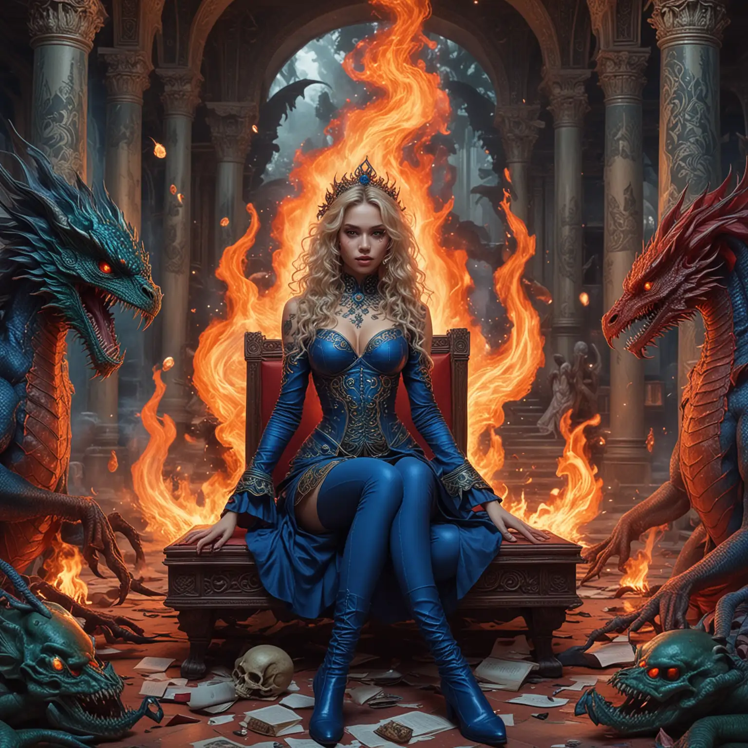 Demonic Goddesses and Sorceresses Surrounded by Fire and Dragons