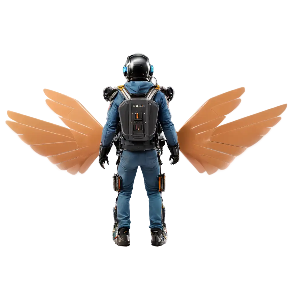 Jetpack for the back with wing side turbines and plasma shield and a geopositioning button with artificial intelligence called meca.