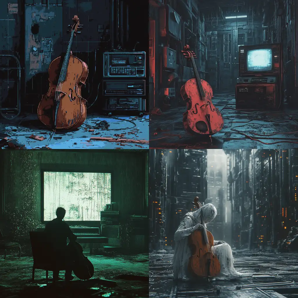Loneliness-and-Dystopia-Broken-Cello-in-an-Abandoned-Commodore-64-World
