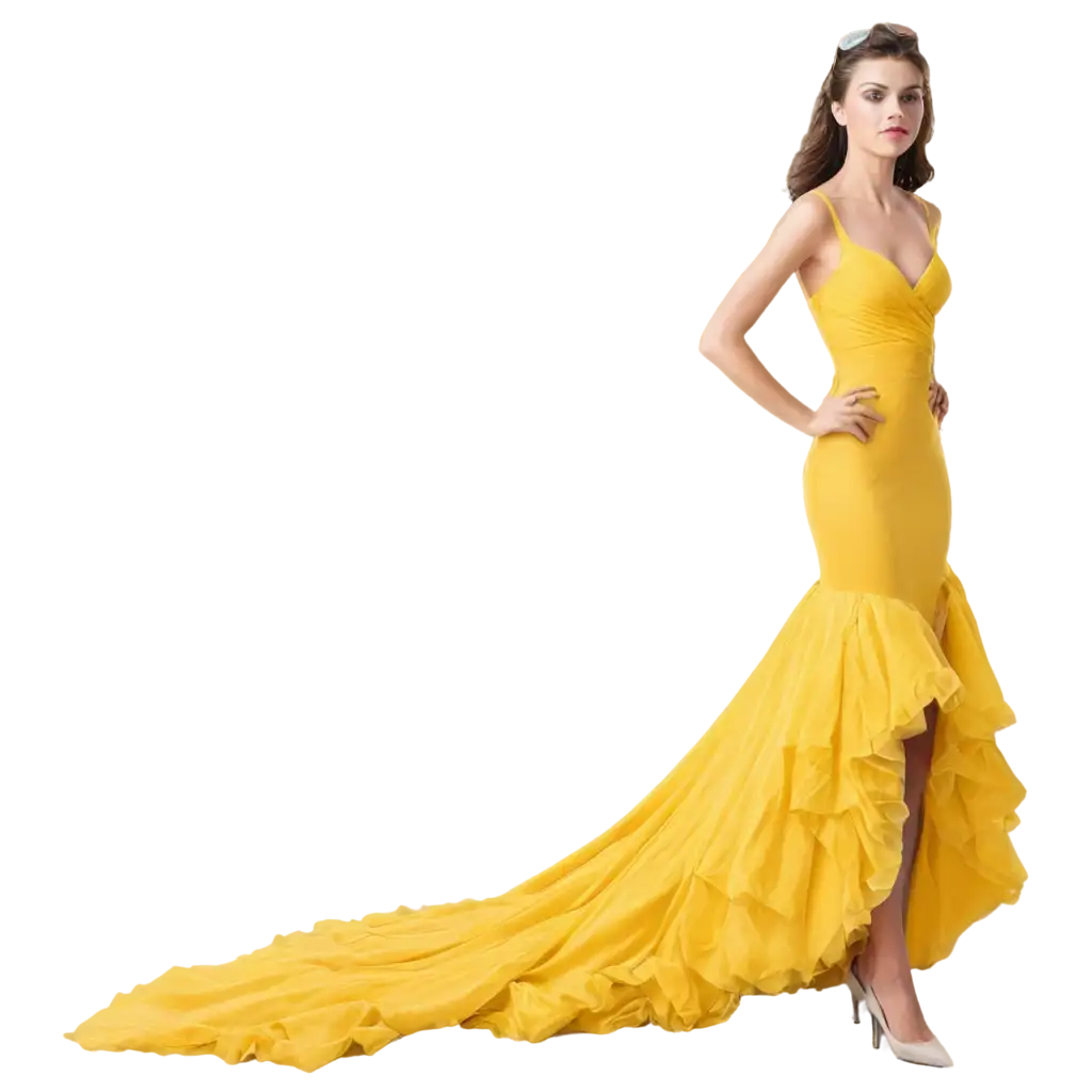 Stunning-Yellow-Gown-with-Flying-Tails-PNG-Perfect-for-Your-Design-Projects