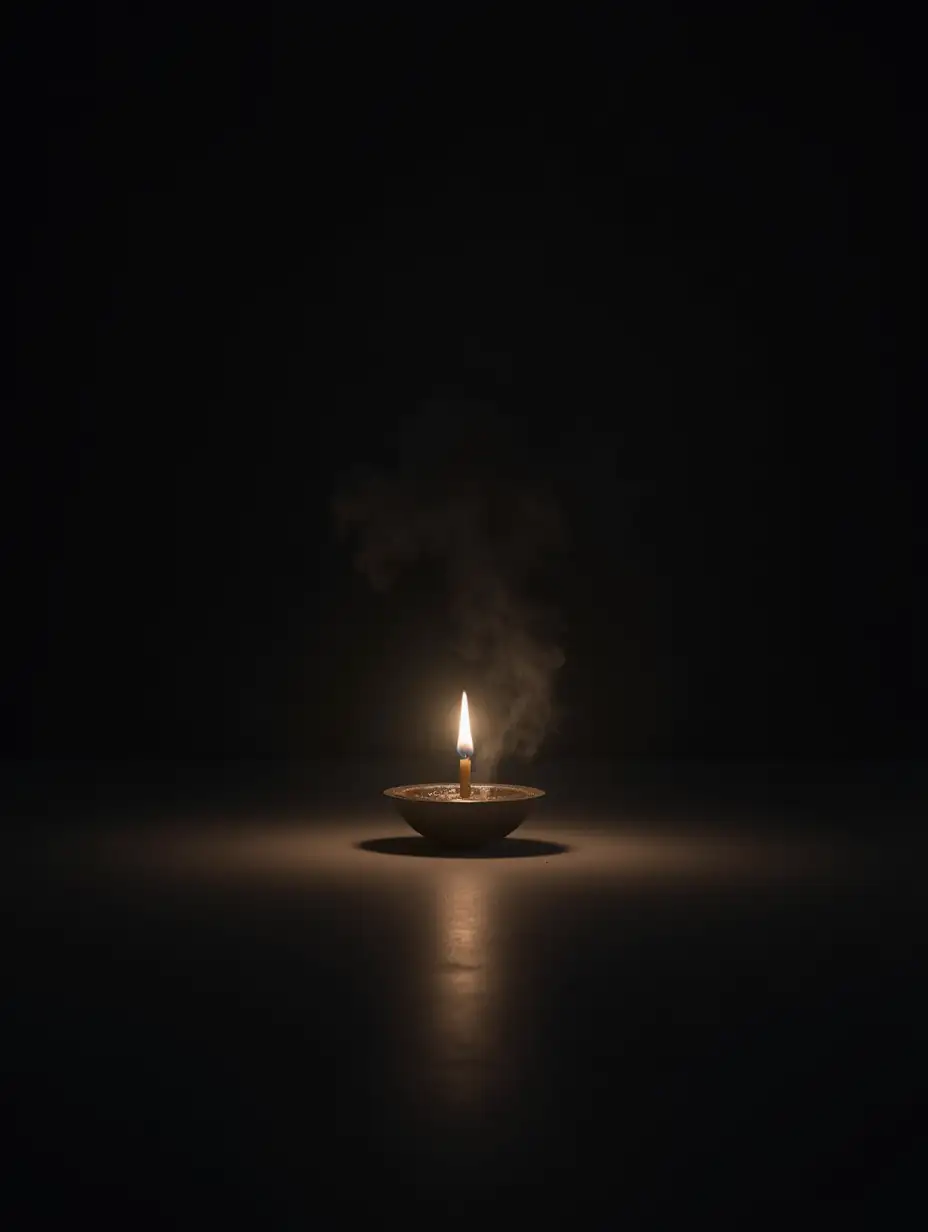 A completely dark space with a small candle or small lamp lit in the center. The light from this candle or lamp gradually illuminates its surroundings, and the shadows recede from the sides. For added interest, you can use dust particles suspended in the light or subtle lines of light that spread out from the center.