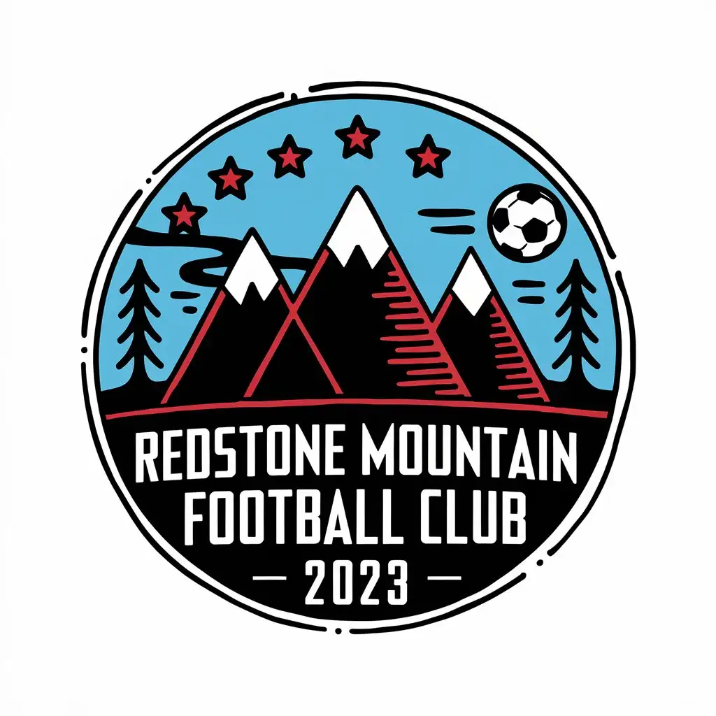 LOGO-Design-for-Redstone-Mountain-Football-Club-2023-Vector-Design-with-SnowCapped-Mountains-Soccer-Ball-and-Stars