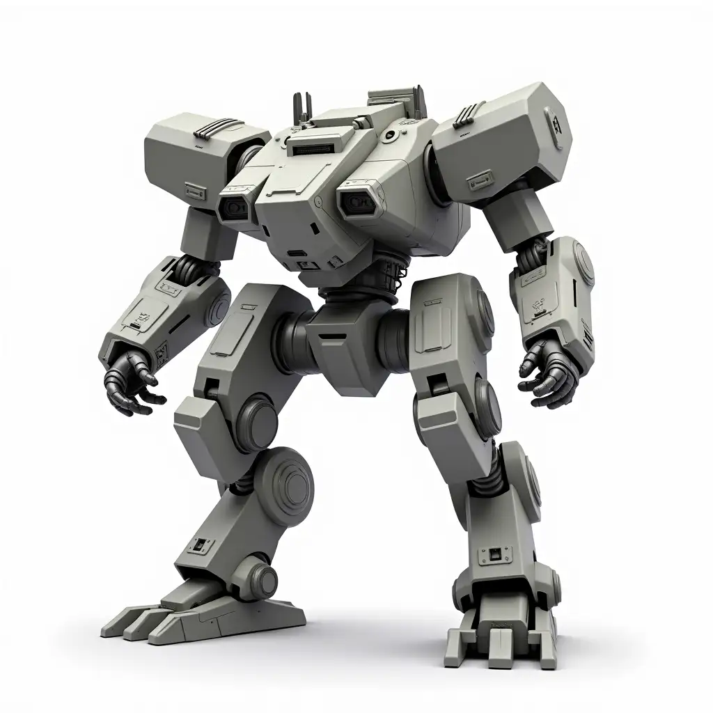 A full body shot of a bipedal, sci-fi, futuristic military heavy assault battle mech from Battletech, Mechwarrior, Alex Iglesias, David White, Flyingdebris, on a white background