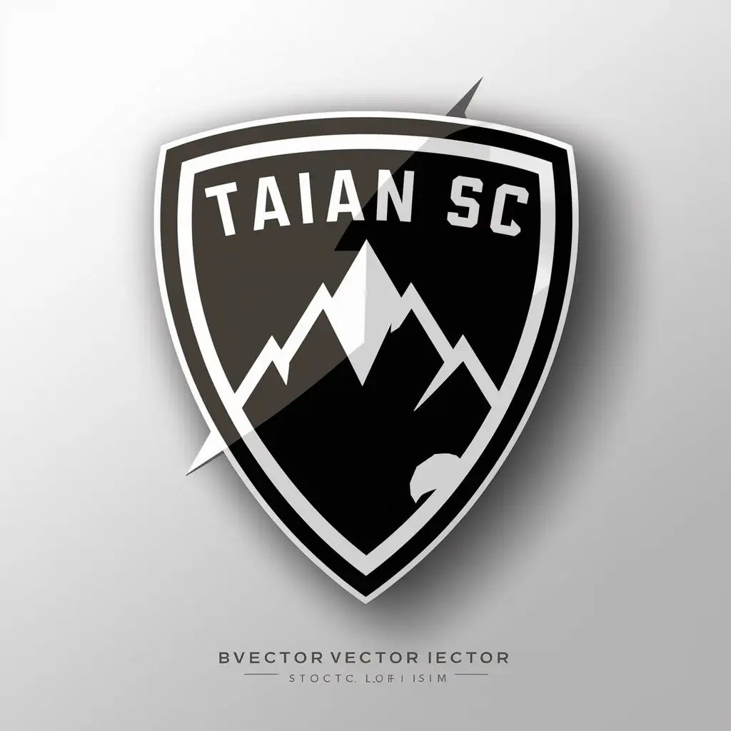 LOGO Design for Taian SC Black White Mountain Symbol with Thin Shield Shape for Soccer Club