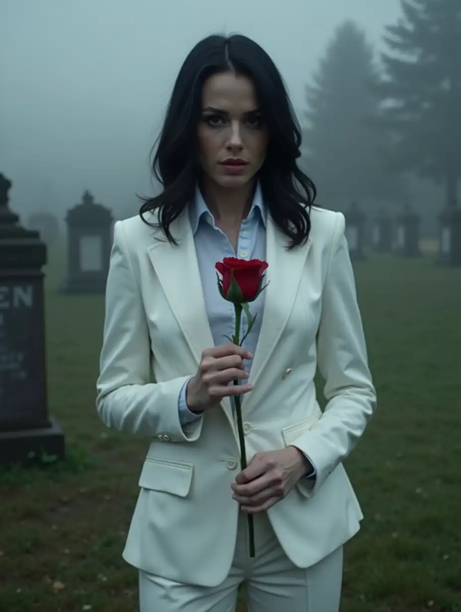 Teagan-Croft-as-Female-Vessel-of-Lucifer-in-Graveyard-Holding-Rose-on-Foggy-Day