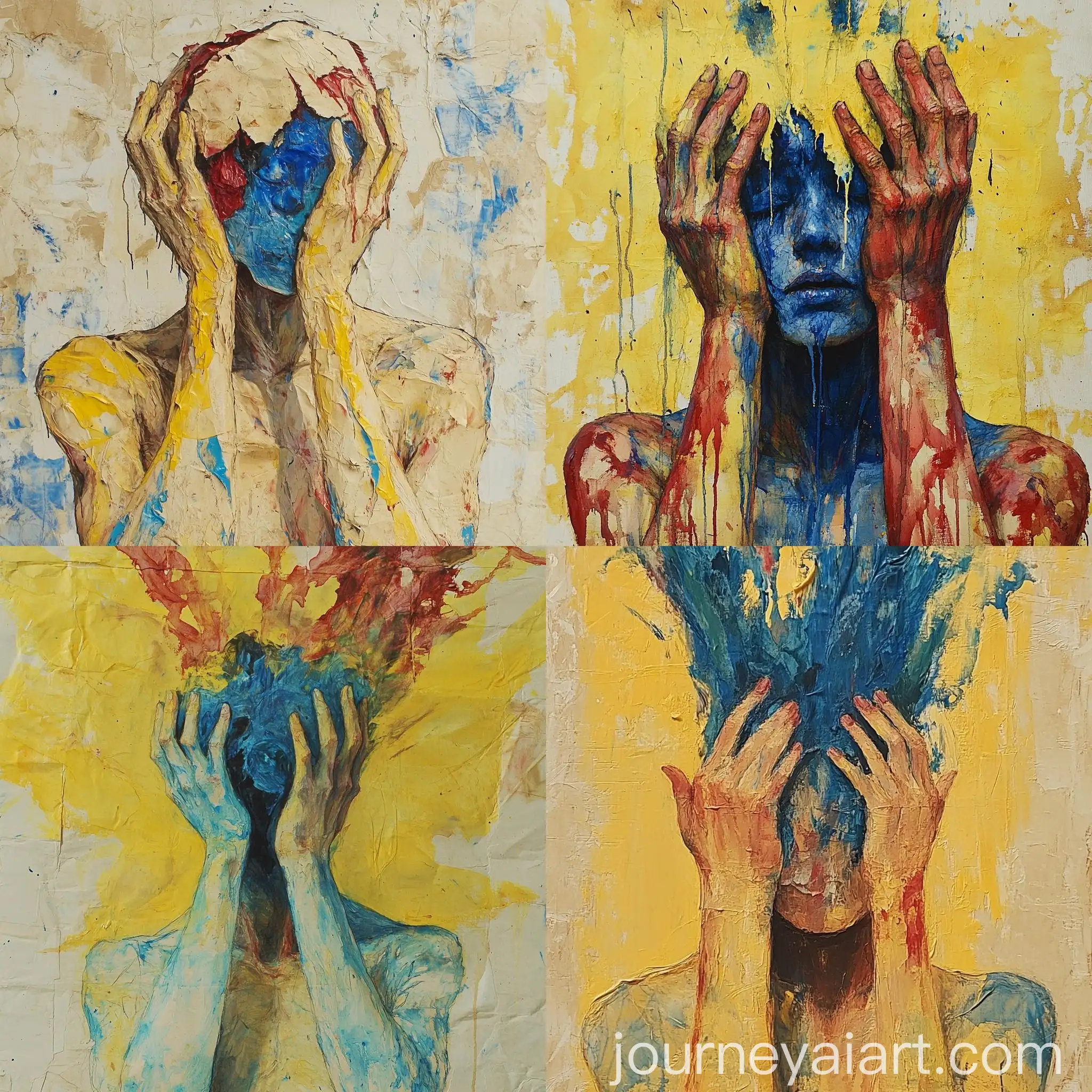 Surreal-Melting-Head-Painting-on-Homemade-Paper