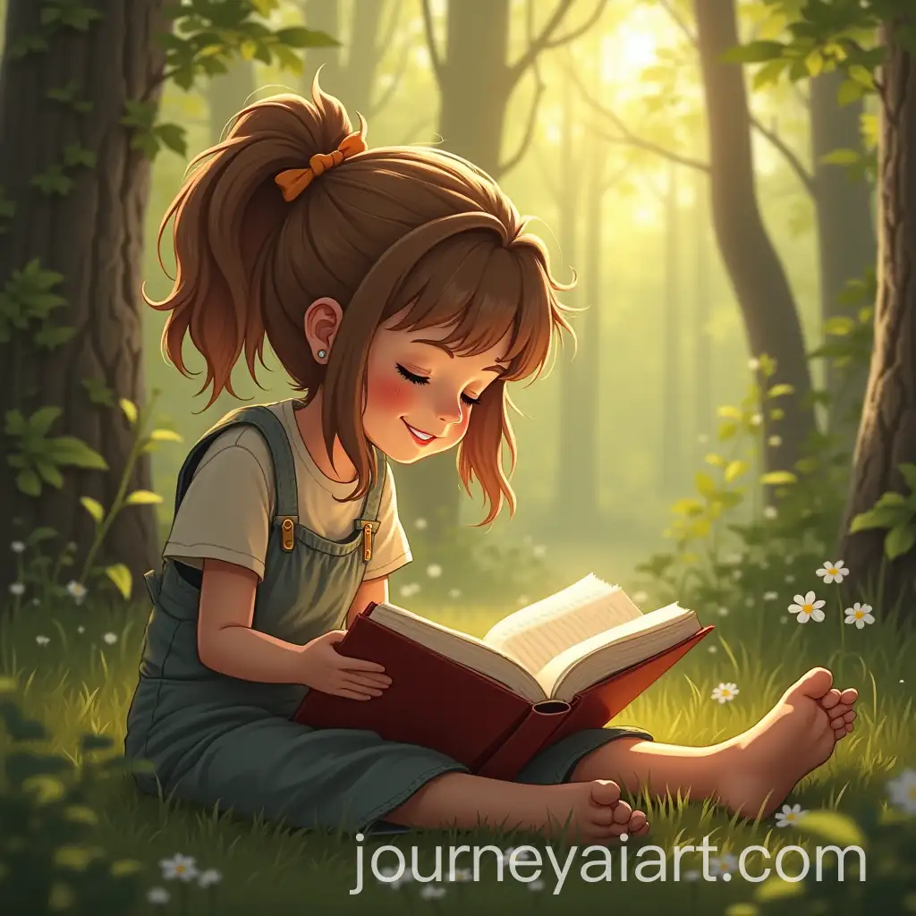 Happy-Girl-Reading-a-Book-in-Peaceful-Nature